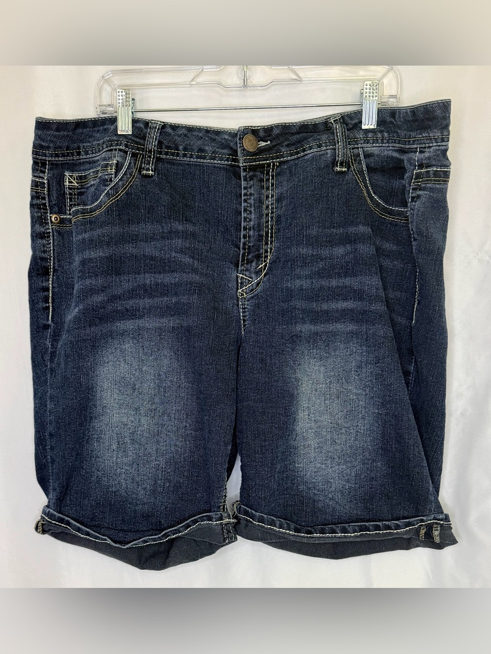 Faded Glory Dark Blue Women's Denim Jean Shorts With Rolled Cuffs